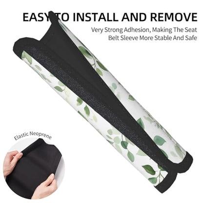 Seat Belt Cover Pad Green Eucalyptus Leaves Leaf Soft Safety Car Automotive Seat Belt Pads Cushion Shoulder Strap Covers for Cars or Bags, 2 Pcs - color: Green Eucalyptus Leaves Leaf