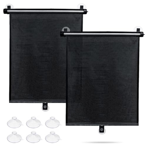 Sfee Car Window Shade for Side Windows, 2 Pack Sun Shade Retractable for Car Blocks Heat and UV Rays Glare Protection Roller Sunshade Visor for Baby, Kids, Pets, Passengers - color: ['Black']