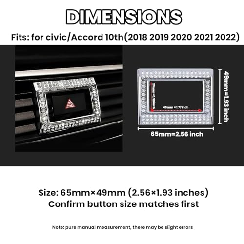 Bling Hazard Warning Button Cover Sticker Compatible with Honda 10th gen Honda Civic/Accord (2018-2022) Zinc Alloy Crystal Warning Light Decal - color: Warning Light Sticker