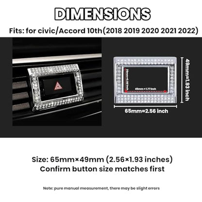 Bling Hazard Warning Button Cover Sticker Compatible with Honda 10th gen Honda Civic/Accord (2018-2022) Zinc Alloy Crystal Warning Light Decal - color: Warning Light Sticker