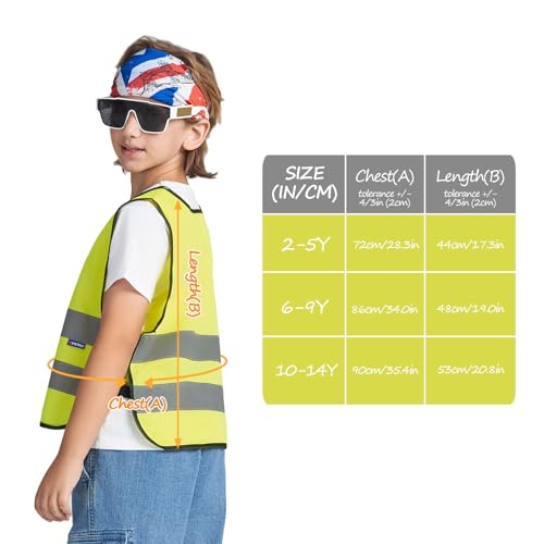 A-SAFETY kids High Vis Reflective construction Safety vest - color: Yellow, size: 6-9Year