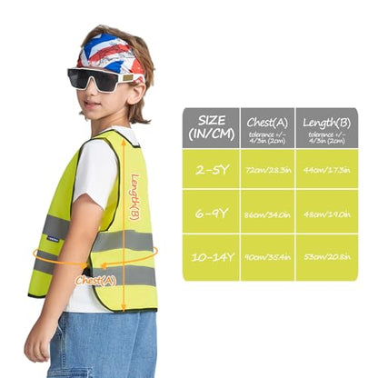 A-SAFETY kids High Vis Reflective construction Safety vest - color: Yellow, size: 6-9Year