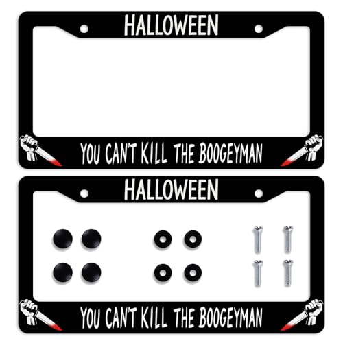 Halloween Car Front License Plate Frame Horror Killer Black White Dagger Personalise Stainless Steel Auto Parts Funny License Plate Frames DecorationSize for Men Women 12.2"x6.2" - color: Halloween