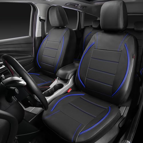 CAR PASS Universal FIT Piping Leather Car Seat Cover, for suvs,Van,Trucks,Airbag Compatible,Inside Zipper Design and Reserved Opening Holes (Full Set, Black and Blue) - color: Blue Black