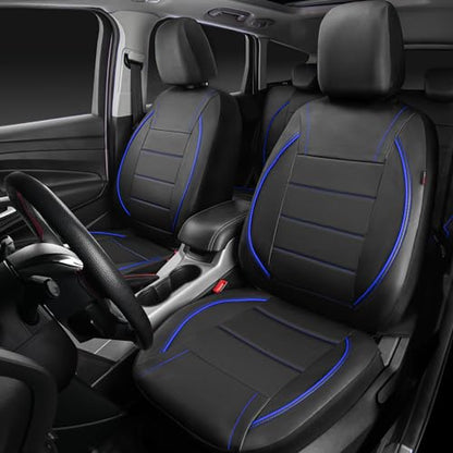CAR PASS Universal FIT Piping Leather Car Seat Cover, for suvs,Van,Trucks,Airbag Compatible,Inside Zipper Design and Reserved Opening Holes (Full Set, Black and Blue) - color: Blue Black