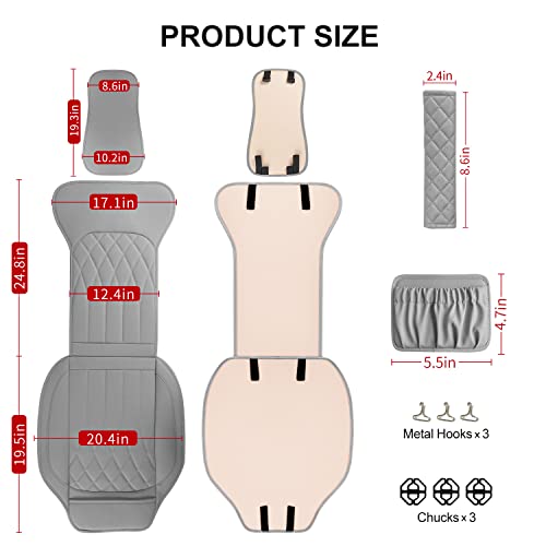 1 Pack Leather Front Car Seat Cover, Universal Sideless Car Seat Protector with Storage Pocket and Seat Belt Pad, Waterproof Automotive Seat Cover Cars Trucks SUV(Grey) - color: front 1pcs gray