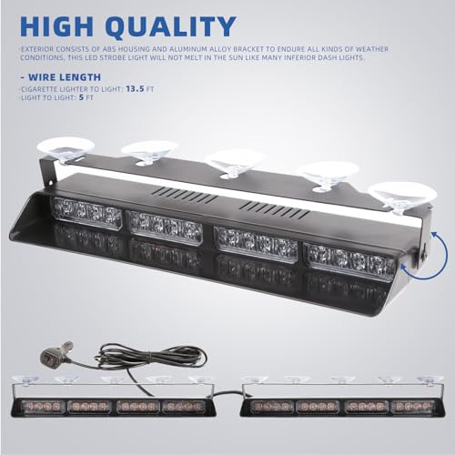 2 in 1 LED Emergency Dash Strobe Light Bar Front/Rear Windshield Safety Flashing Warning Hazard Interior Lights for Police Firefighter Construction Vehicles Trucks (2x14 inch, Amber/Red) - color: #11 Amber/Red