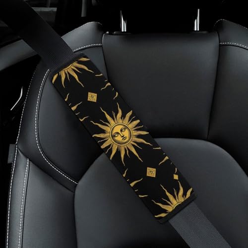 Fashion 2PCS Car Belt Covers, Sun Moon Star Gold Black Protect Your Shoulders Car Safety Seat Belt Strap - color: Color859