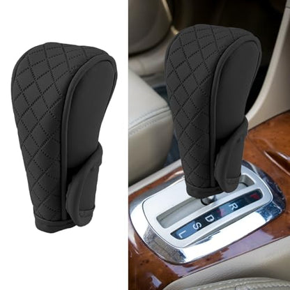 Car Gear Shift Cover Diamond Lattice Design Manual & Automatic Shift Knob Cover Anti-Scratch PU Leather Shift Knob Universal Car Accessories for Cars,Trucks,SUVs (Black) - color: Black