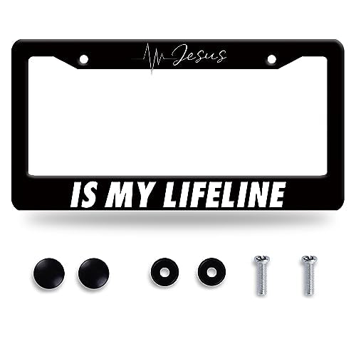 Jesus is My Lifeline License Plate Frame God Christian License Plate Funny Jesus Stainless Steel Colorful Auto Parts Beautiful License Plate Decoration Holes Screws Size 12.3" x 6.3" - color: Jesus is My Lifeline