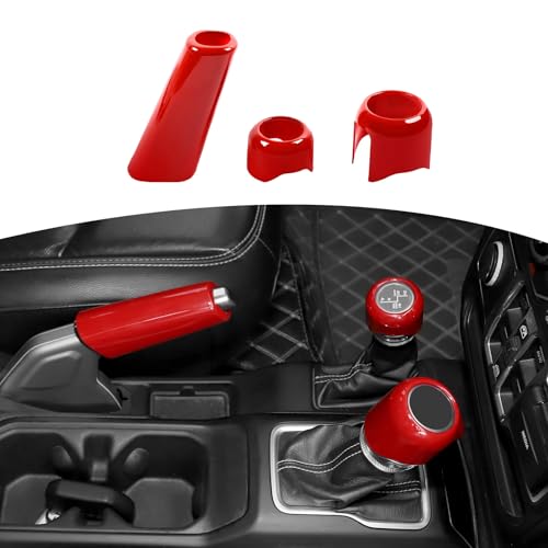 for Jeep JL Gear Shift Knob Handbrake Cover Trim for Jeep Wrangler JL JLU 2018 up for Gladiator JT 2020 up Red Interior Accessories 3pcs - color: Red