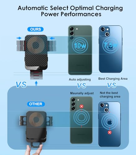 Wireless Car Charger, MOKPR 15W Fast Charging Auto-Clamping Phone Mount Air Vent Cell Phone Holder Compatible with iPhone 16 15/14/13/13 Pro/12 pro/12, for Samsung Galaxy S23/S22/S21/S20, Red - color: Red Arm