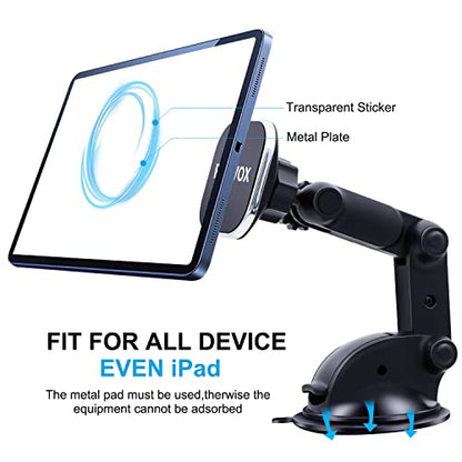 Magnetic Phone Car Mount, Universal Dashboard Windshield Car Phone Mount Holder with Upgraded 3.2" Suction Cup,8 Strong Magnets Compatible with iPhone 11 Pro X XS Max XR Galaxy Note10 S10 (B)
