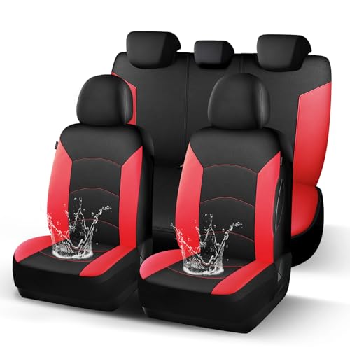 HChengkikz Car Seat Covers Full Set, Waterproof Neoprene Car Seat Covers, Airbag Compatible, Universal Automotive Seat Covers for Most Cars, SUVs, Trucks (Black + Red) - color: Black Red, size: Full Set
