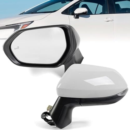 Driver Left Side Mirror Assembly Replace for 2020-2025 Toyota Corolla Heated, Manual Folding, Power Adjustable, Turn Signal, W/Blind Spot, Replace #87940-02920, 7Pins White