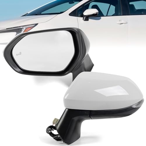 Driver Left Side Mirror Assembly Replace for 2020-2025 Toyota Corolla Heated, Manual Folding, Power Adjustable, Turn Signal, W/Blind Spot, Replace #87940-02920, 7Pins White