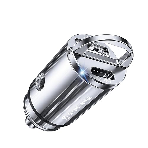 USB C Car Charger Syncwire 90W [PD 45W & QC 45W] USB Car Charger Adapter Fast Charging [Super Mini & All Metal] Compatible with iPhone 15/14 Pro Max Plus 13 12 Samsung S23/S22/21 Note 22, Pixel, iPad - color: Silver