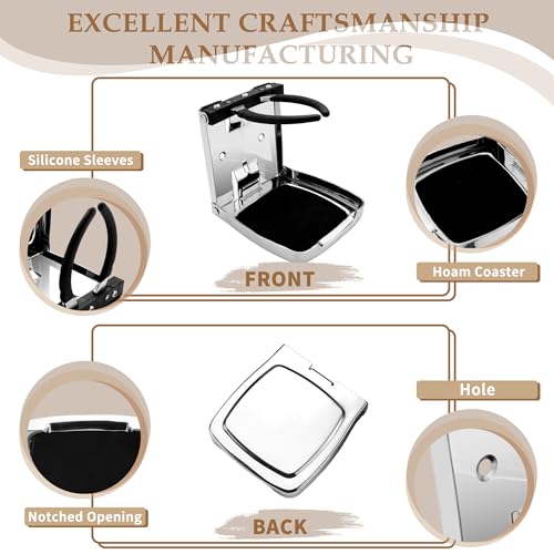 Folding Boat Cup Holder,304 Stainless Steel Cup Holder Adjustable with Shockproof & Silent Design,Universal for Car/Boat/RV/Yacht/Truck - color: 1 Pack