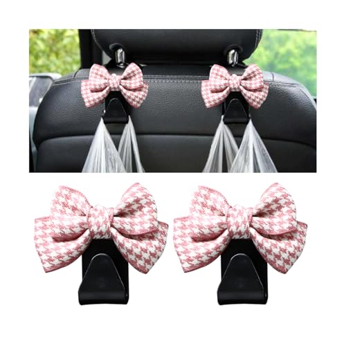 Mandark 2PCS Car Seat Headrest Hooks, Cute Bow Vehicle Hooks for Purses and Bags, Automotive Purse Hook Hanger Interior Decoration Accessories, Universal for SUV, Sedan, Truck (Pink/Small) - color: Pink/S