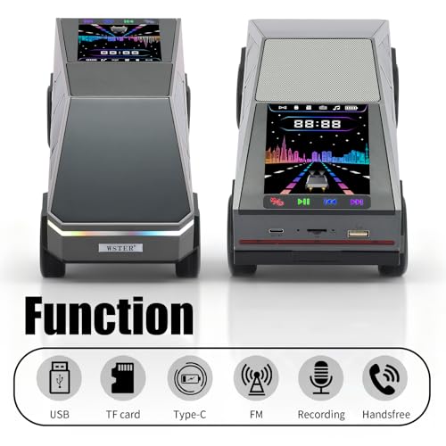 Futuristic Truck Bluetooth Replica Speaker with LED Display Screen – Portable Future-Style Audio with TWS Link, FM Radio, LED Lighting and Built-in Mic, For Every Technology and Truck Lover (Gray) - color: Gray