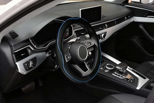 LABBYWAY Microfiber Leather Steering Wheel Cover, Universal 14.5-15 Inch Steering Wheel Anti Slip Car Interior Accessories for Men Women (Black with Blue Line) - color: Black with Blue Line