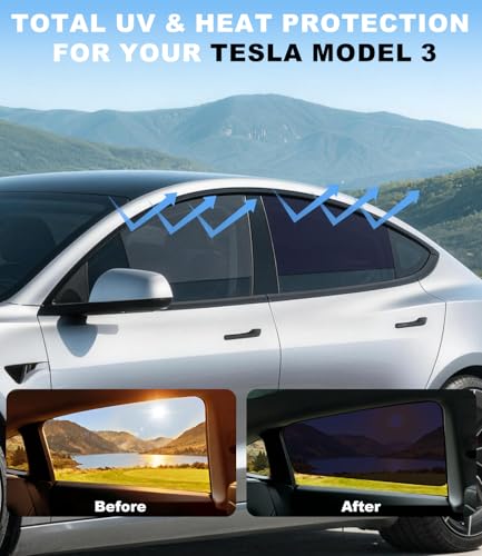 XCBYT Car Window Shades for Tesla Model 3 Highland 2024-2026, Static Cling Privacy Rear Side Window Covers, Clear Front Half Window Shades, Easy Install, No Residue (4 PCS) - size: Model 3 Highland (2024-2026) - 4pcs
