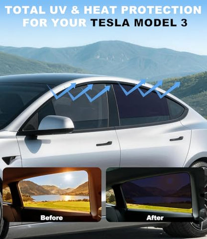 XCBYT Car Window Shades for Tesla Model 3 Highland 2024-2026, Static Cling Privacy Rear Side Window Covers, Clear Front Half Window Shades, Easy Install, No Residue (4 PCS) - size: Model 3 Highland (2024-2026) - 4pcs