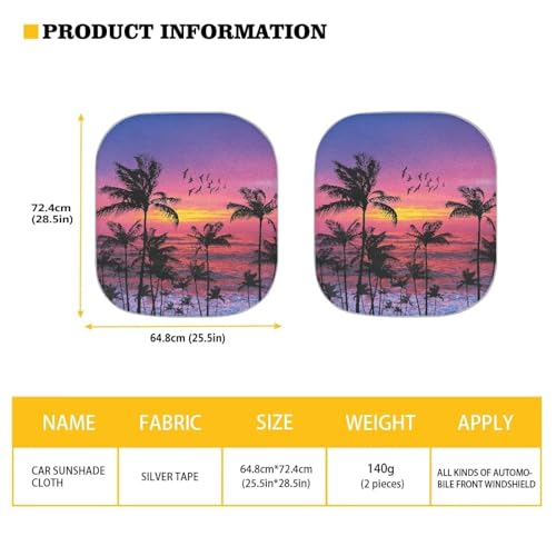 2 Pieces Palm Tree Print Automotive Windshield Sunshade Foldable Car Front Windows Sunshade Car Accessories for Outdoors Summer Travel - color: Palm Tree