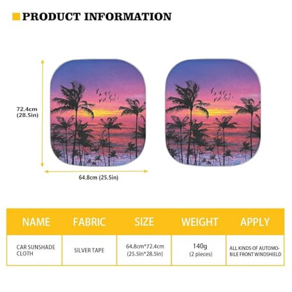 2 Pieces Palm Tree Print Automotive Windshield Sunshade Foldable Car Front Windows Sunshade Car Accessories for Outdoors Summer Travel - color: Palm Tree