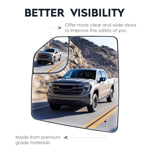 Driver Left Side Heated Blind Spot Mirror Glass Fit for 2015-2020 Ford F-150, 2.7L 3.0L 3.3L 3.5L 5.0L, Side View Mirror Glass, Replacement for FL3Z17K707L - size: Driver Side(Left)
