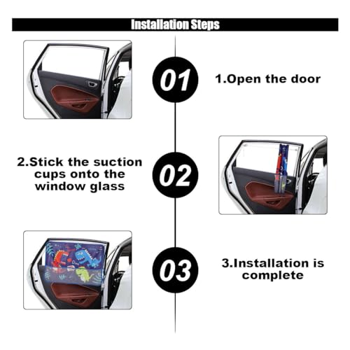 Car Window Shade for Baby, Blackout Car Window Curtain with Storage Pockets & 7 Suction Cups, Cartoon Pattern Cars Side Window Sun Shade Cover for Sun/Heat/UV Rays Protection (Blue-Dinosaurs) - color: Blue-Dinosaurs