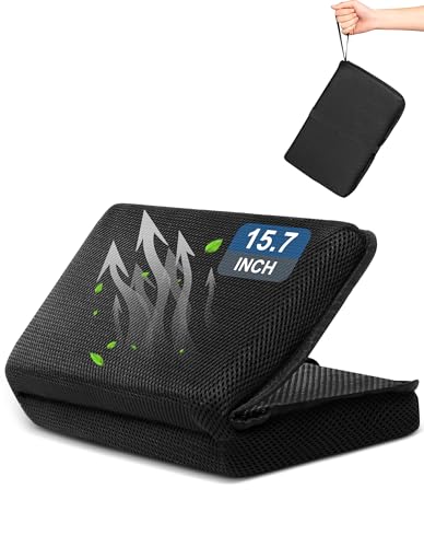 FASTMOMENT Airplane Seat Cushion Portable Travel Cushion for Comfort Foldable Stadium Pad with Breathable Fabric Seat Pad Perfect for Long Flights, Office, Bleacher, Camping - color: Black, size: Standard Size - 15.7''