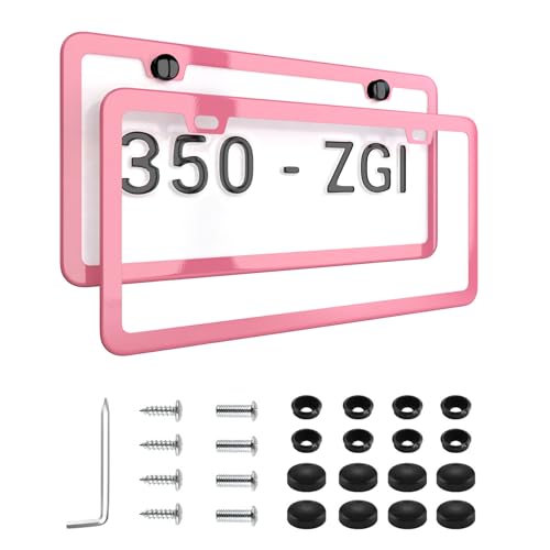 Pink License Plate Frame - 2-Hole Sleek Style, Stainless Steel, Premium Metal Durability, Easy Install, 2-Pack Gift Box - Matte Painted Finish - color: Pink(Women's Favorite)