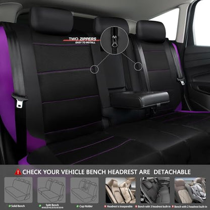CAR PASS Leather Seat Covers, Breathable Universal Car Seat Cover Full Set for Cute Women Girly,Super 5mm Composite Sponge Inside,Airbag Compatible fits Most Auto,SUVs,Trucks,Vans(Black&Purple) - color: Black&Purple, size: Full Set