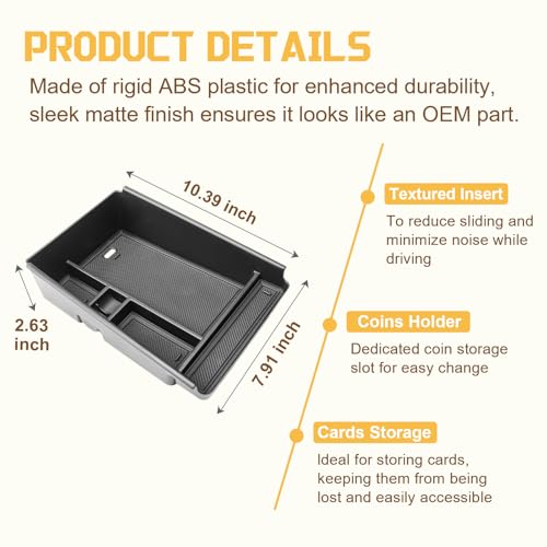 Center Console Organizer Compatible with 2025 2026 Nissan Murano SV/SL/Platinum Accessories, Custom-fit Armrest Storage Box Double-Layer Insert Tray Secondary Compartment Coin Holder ABS