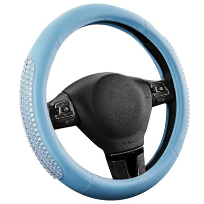 PIC AUTO Steering Wheel Cover, Glitter Gel Particles & Blue Luxury Leather Car Steering Cover, Universal Fit 14.5"-15.5" Anti-Slip Car Wheels Cover for Girls & Women - color: Blue