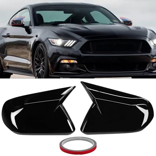 Moonlinks Compatible with 2015-2025 Ford Mustang Side Ox Horn Mirror Cover Overlay Without Turn Signal, Glossy Black LH & RH Side Door Exterior Rearview Mirror Cap Trim - color: Bright Black（for 2015-2024）