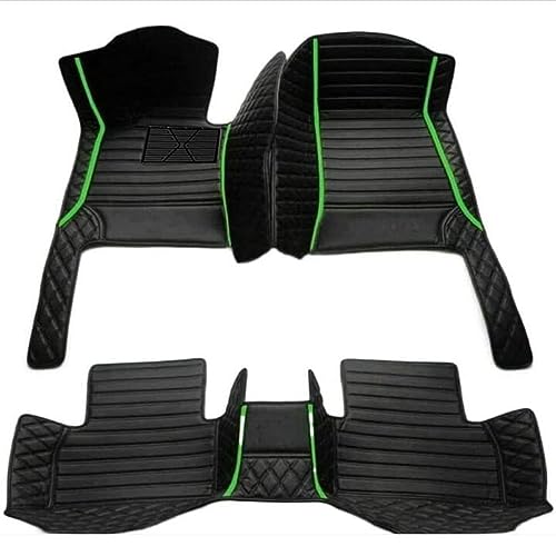 Custom Luxury Leather Car Floor Mats Upgrade Your Car's Interior All-Weather Protection for Cars, SUVs, Trucks Compatible with Automotive Floor Mats (Black Green Stripe) - color: Black green stripe