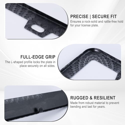 2PCS Carbon Fiber License Plate Frames with 2 Holes, Metal Car License Plate Cover with Screw Caps, Slim Edge Universal Fit for Cars, Trucks, SUVs, and RVs, Black - color: Carbon Fiber, size: 2 Holes