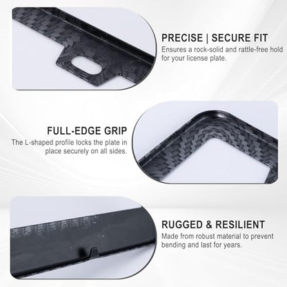 2PCS Carbon Fiber License Plate Frames with 2 Holes, Metal Car License Plate Cover with Screw Caps, Slim Edge Universal Fit for Cars, Trucks, SUVs, and RVs, Black - color: Carbon Fiber, size: 2 Holes