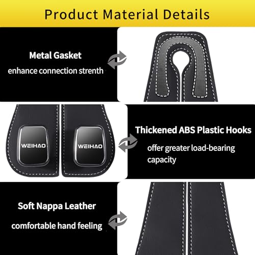 WEIHAO Wide Purse Hook for Car, Twin Hook Leather Car Headrest Hangers, Car Seat Back Storage Hook, Headrest Hooks Purse Bag Holder for Car Universal Fit Sedan Trucks SUVs Most Vehicles (Black-4PCS) - color: Black-4PCS
