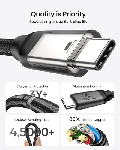 Silkland Long USB C Monitor Display Cable 15FT[4K@144Hz/60Hz 8K@30Hz], USB C 3.2 Gen 2x2 Video Cable, 20Gbps Data Transfer, 240W PD Charging, Compatible with iPhone 16, MacBook Pro, iPad - size: 15 Feet