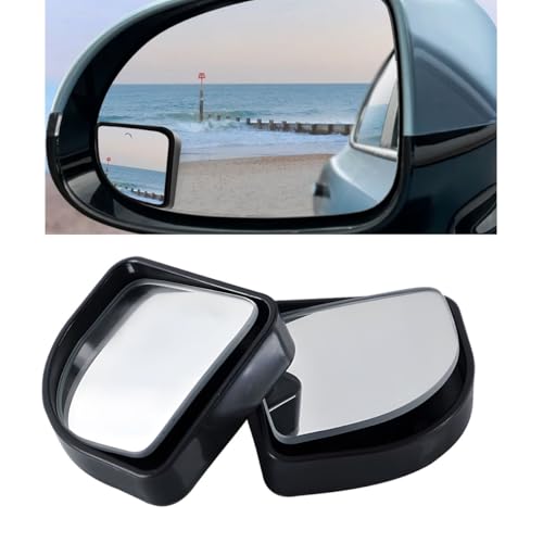 2PCS Car Fan Shaped Blind Spot Mirrors, HD Glass Wide Angle Car Side Mirrors with Housing, Self-Adhesive Adjustable Convex Rearview Mirror, Vehicle Parking Safety Accessories (Black) - color: Black