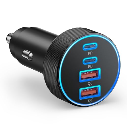 Car Charger USB C, 4-Port 90W Super Fast Charging Car Phone Charger Accessories Dual USB-C & USB-A Cargador Carro Cigarette Lighter Adapter for iPhone 17 16 15 14 13 12, iPad, Galaxy, Tablet, Android - style: 1Pack