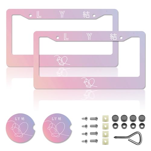 Pink License Plate Frames，for Car Accessories for Women & Men，Cute License Plate Holder，Aluminum License Plate Frame Fits Standard US Vehicles Size 12.2 x 6 Inch (Pink-2pcs) - color: Pink-2pcs