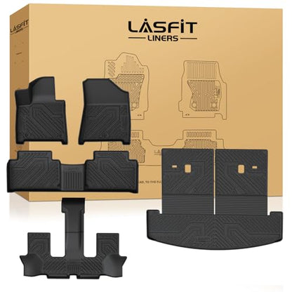 Lasfit Floor Mats & Backrest Mats & Cargo Mat for Hyundai Santa Fe 2026 2025 2024 (Only Fit Gas), All Weather TPE Custom Fit Floor Liners for Santa Fe Full Set Car Mats Accessoires, Black - size: 2)For Hyundai Santa Fe | 2024-2026