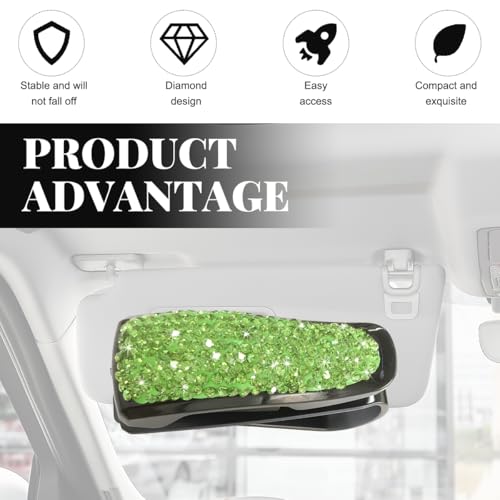 Wevdn 2 PCS Car Sun Visor Glasses Holder, Fashion Bling Car Eyeglasses Sunglasses Hanger for Women Girls, Glasses Holder Clip Hanger Mount with Ticket Card Clip, Car Accessories (Light Green) - color: Light Green
