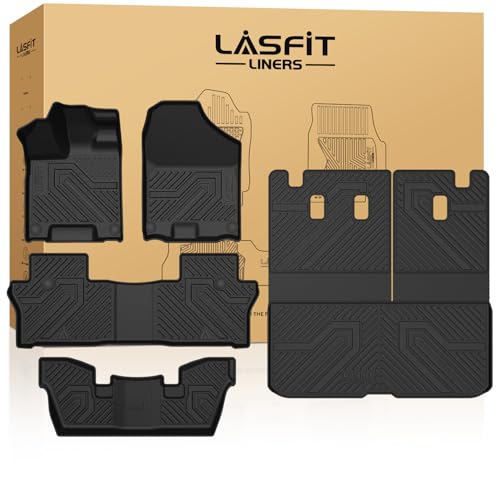 LASFIT Floor Mats & Cargo Mat for Honda Pilot 2016-2022 (7 Passengers), Split & One-Piece Foldable Seating TPE Floor Liners Accessories, 1st & 2nd & 3rd Row & Cargo Liner with Backrest Mat, Black - style: 7）For Honda Pilot | 2016-2022 | Full Set (7 Passen