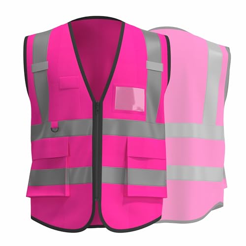 caparazon Unisex High-Visibility Reflective Safety Vest with Zippered Pockets - ANSI/ISEA Certified for Enhanced Work Safety - color: Pink Flag