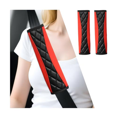 2PCS Car Seat Belt Cover, Soft Comfortable Leather Vehicle Seatbelt Shoulder Pad Cushion, Breathable Automotive Interior Seat Strap Harness Mat, Universal for RV SUV Truck (Red) - color: Red